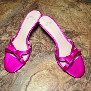 Hot pink satin J. Crew kitten heels.